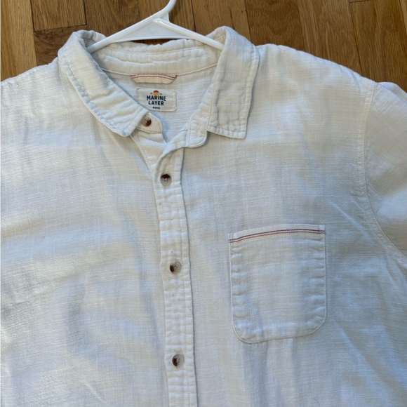 Marine Layer Men's  Stretch Selvage Short Sleeve Shirt White Button Up Marge - Picture 8 of 13